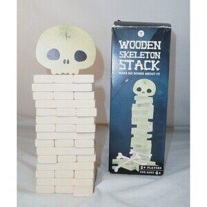 Table Fun Wooden Skeleton Bones  Stack Block Halloween Game Family Gaming Night